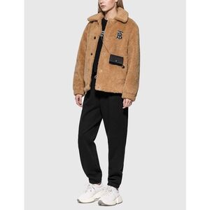 Burberry Monogram Motif Patch Fleece Brown Wool Teddy Jacket